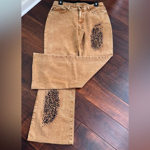 Krizia Jeans Flared Brown with Leopard Print Size 28 - Picture 7 of 14